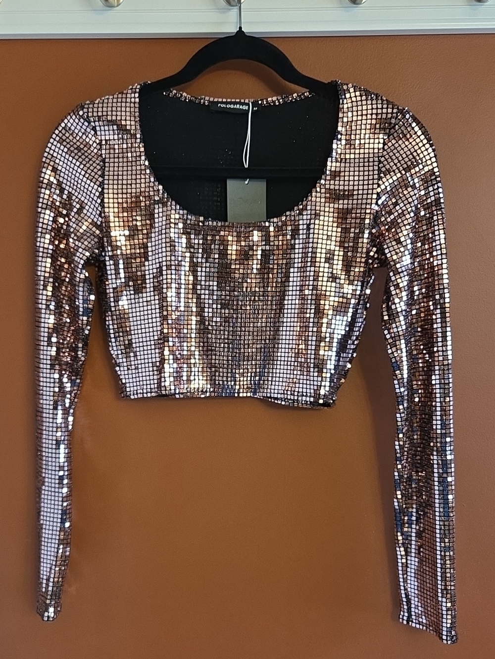 Rose Gold Sequin Long-Sleeve Crop Top